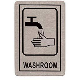 THW Stainless Steel Self Adhesive WASHROOM Signage Board (6&quotx4")