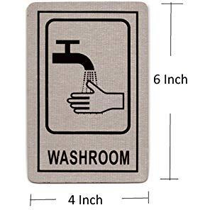 THW Stainless Steel Self Adhesive WASHROOM Signage Board (6&quotx4")