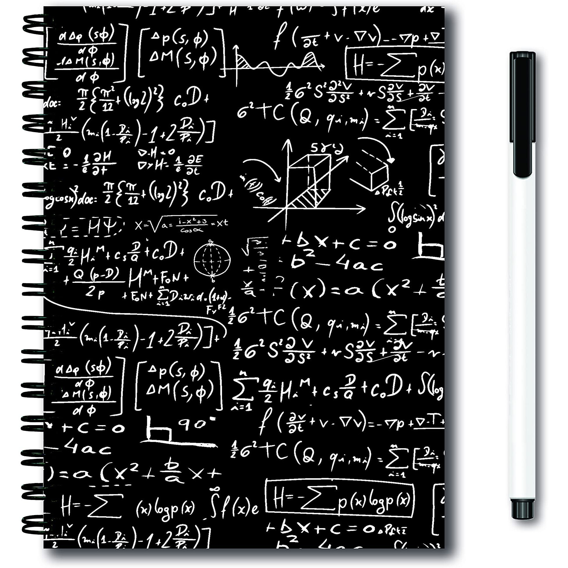 Vrpint Quality Reusable Notebook With Pen - 300 GSM - 60 Pages - Size A5 - Erasable Notebook for Kids Rocketbook Pen Whiteboard Sketch Book A5 Drawing Pad for Artists (Mathematics Black)