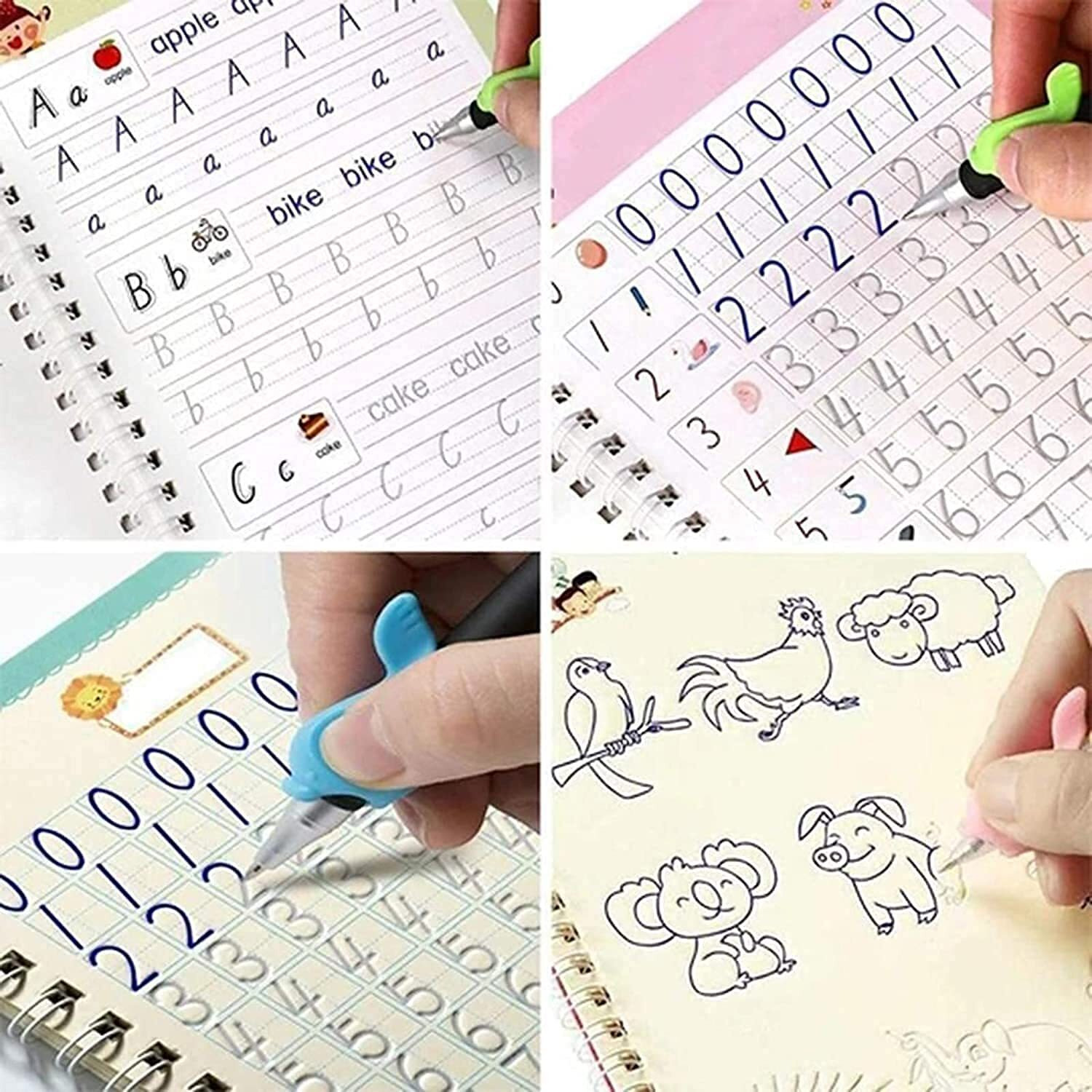 QERINKLE Sank Magic Practice Copybook, Number Tracing Book for Preschoolers with Pen, Magic Calligraphy Copybook Set Practical Reusable Writing Tool Simple Hand Lettering