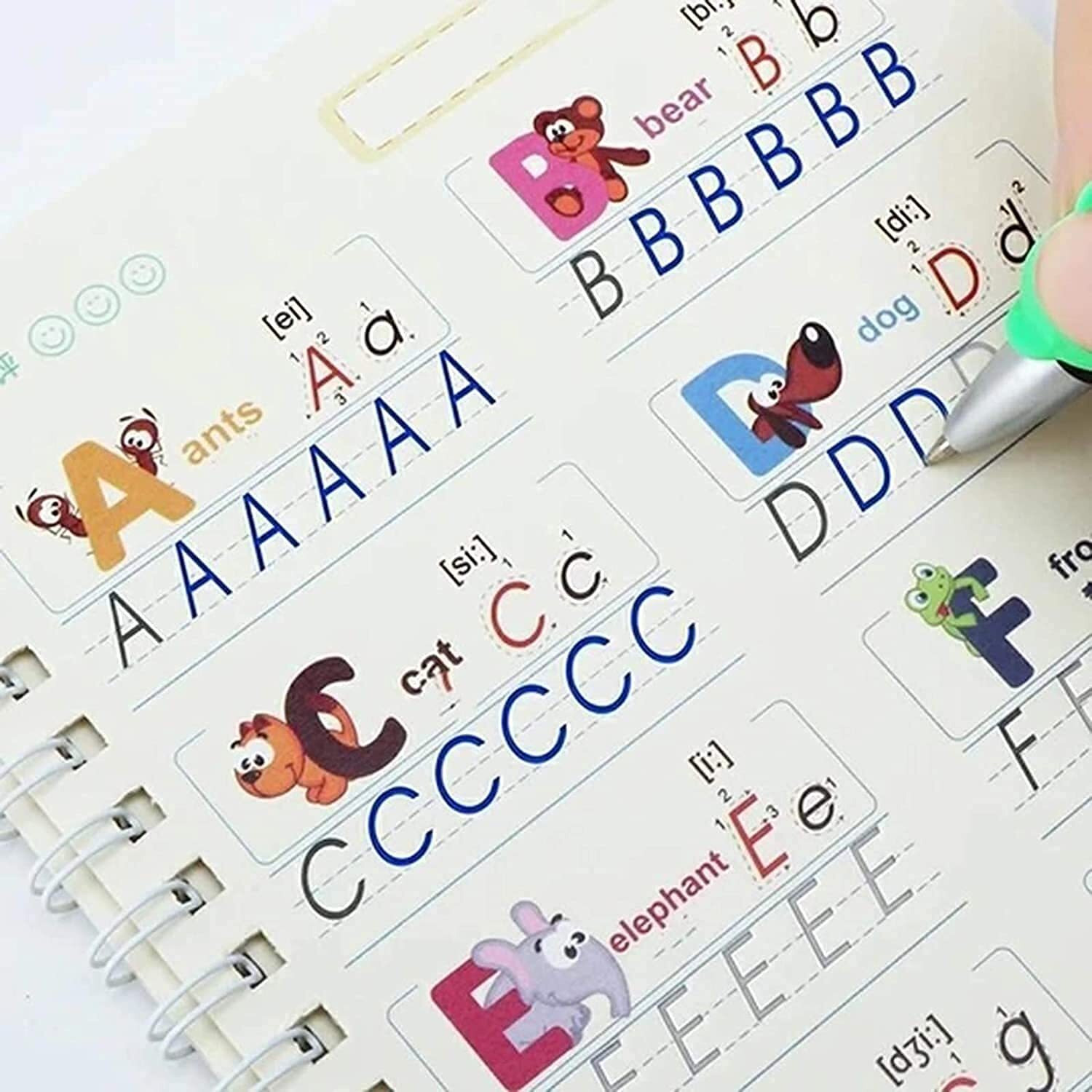 QERINKLE Sank Magic Practice Copybook, Number Tracing Book for Preschoolers with Pen, Magic Calligraphy Copybook Set Practical Reusable Writing Tool Simple Hand Lettering