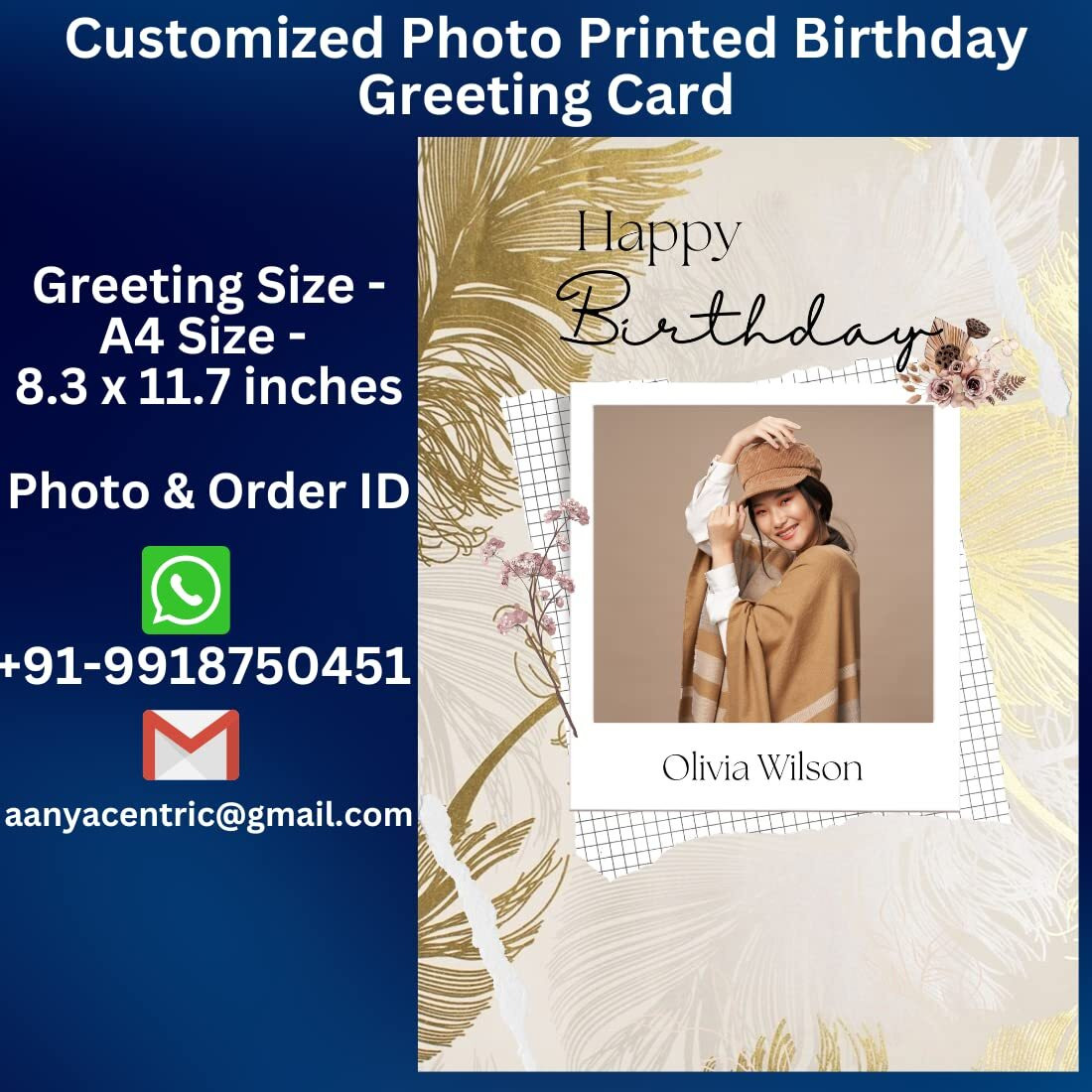 AanyaCentric Birthday Greeting Card - Photo Printed Card A4 Size for Husband Wife Boyfriend Girlfriend Best Friend Sister Brother, Hubby Gift with Handmade Envelope - Crafted Message
