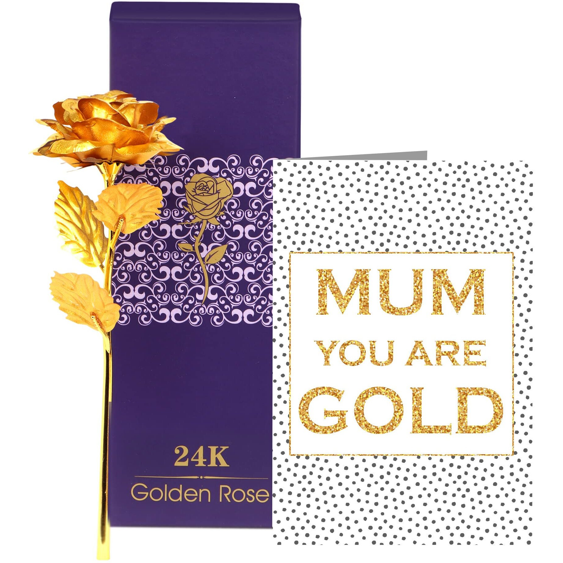 TIED RIBBONS Gift for Mom Mother in Law Women on Mothers Day Birthday Anniversary - Artificial 24k Golden Rose with Box and Greeting Card Combo