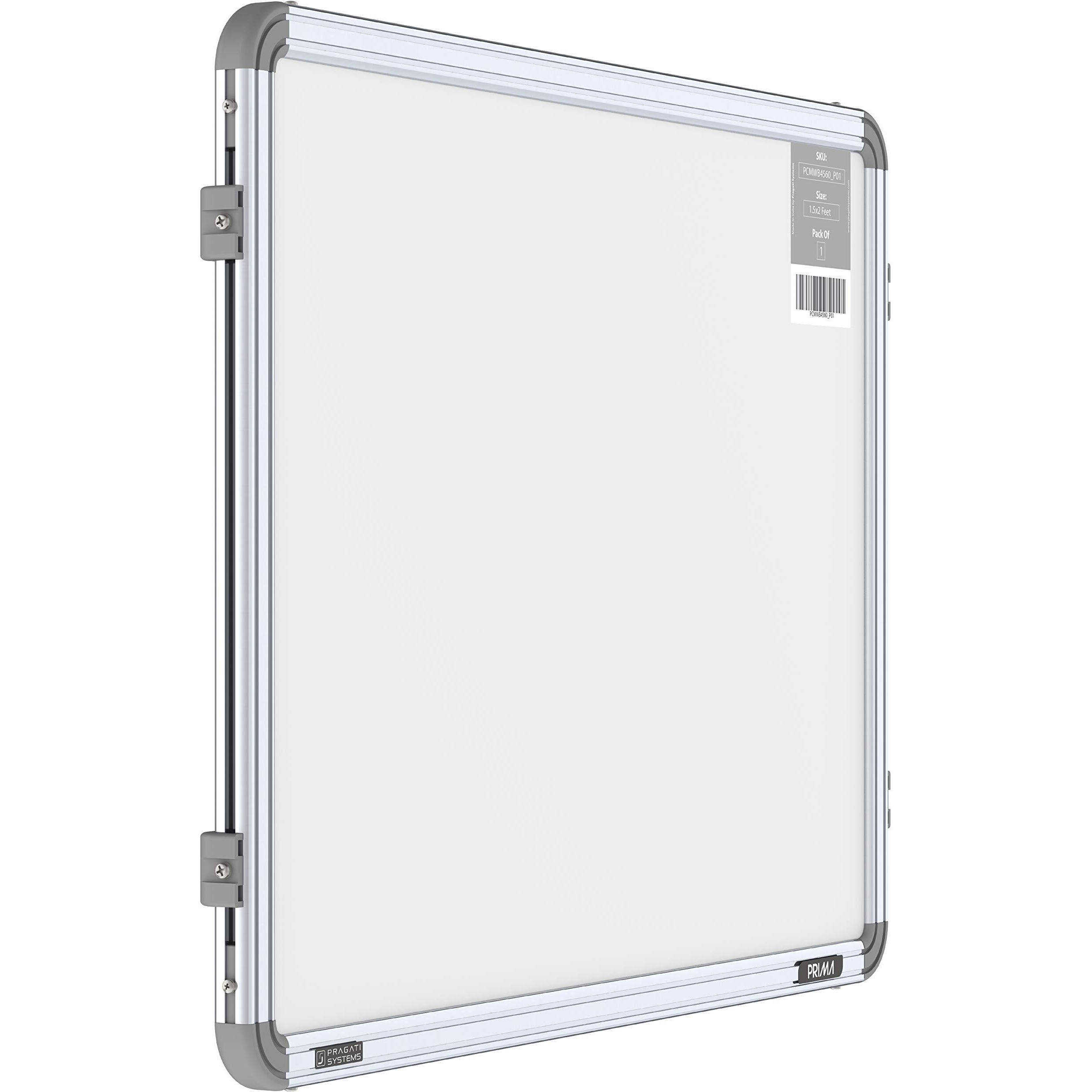 Pragati Systems Prima Ceramic Steel (Magnetic) White Board for Kids, Home & Kitchen with Heavy-Duty Aluminium Frame | Scratch-Proof & Corrosion-Proof Surface | Small Size 1.5x2 Feet (Pack of 1)