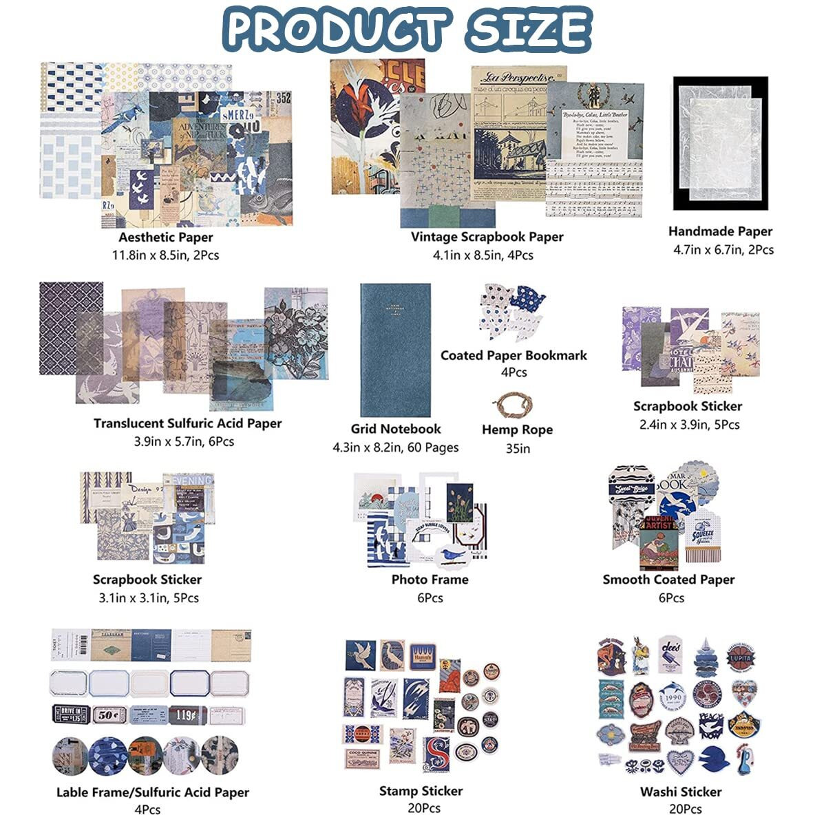 HASTHIP 86 Pcs Journal Supplies Kit, Aesthetic Scrapbook Stickers, Vintage Bullet Journaling Kit with Journaling/Scrapbooking Supplies, Journal Kit for Junk Journals, Notebook, Stickers Craft Kits