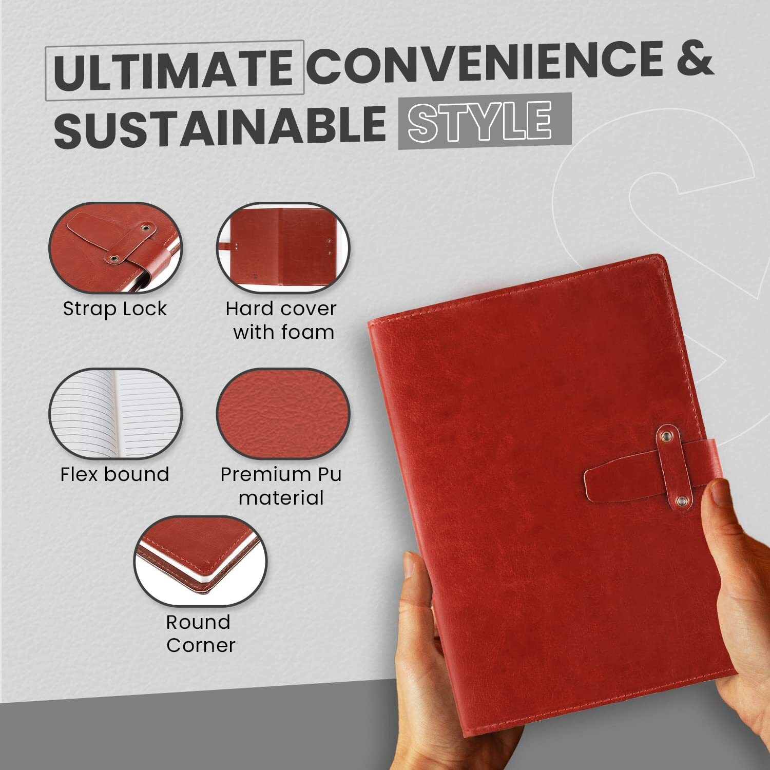 Cubic Diary with Pu Leather Cover for Writing, Planning, Travel, Office Use, A5 Paper Size, Hard Bound Journal with Magnetic Lock & Pen Loop, College Ruled, Sturdy Corporate Look, (192 Pages, Brown)