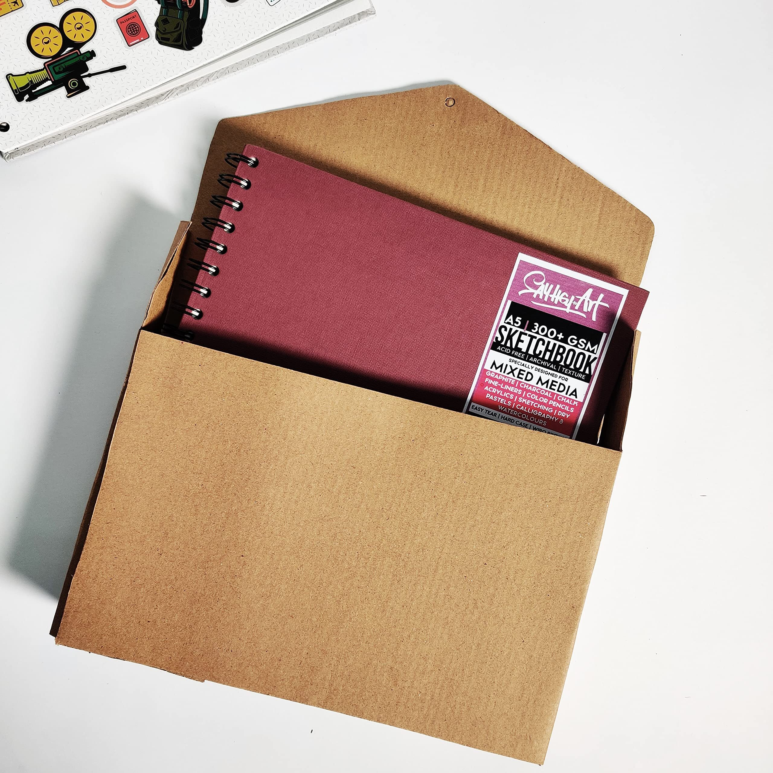 Messketeers - Say Hey to Art - (PACK OF 10pcs) Hard-Case (A5++) Corrugated Envelope Purses style Boxes For Shipping - Perfectly fits A5+ sized Books, Sketchbooks, DIY Kits, T-shirts, and small gifts. - SAFE PACK
