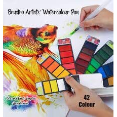 Brustro Artists Watercolour Travel Pan Set Of 42 Colours | Foldable, Rich Pigment, Vibrant Colors, Ideal For Plein Air Painting, Professional Use, Fine Art Students (Includes Mixing Palette)
