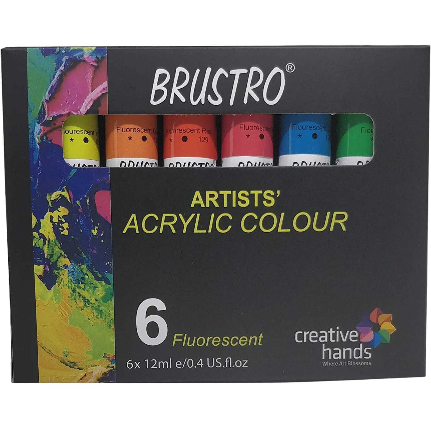 Brustro Artists Acrylic Colour Paint Set Of 6 Fluorescent Colours X 12Ml Tubes