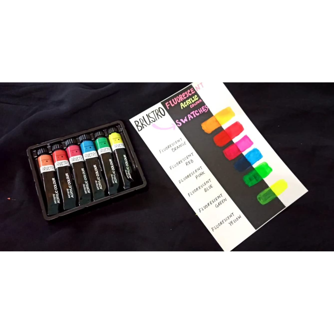 Brustro Artists Acrylic Colour Paint Set Of 6 Fluorescent Colours X 12Ml Tubes