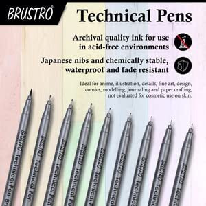 Brustro Artists Sketch Book Stitched Bound A5-110 Gsm, 160 Pages Acid Free & Technical Pen Black Assorted Set Of 9 Combo