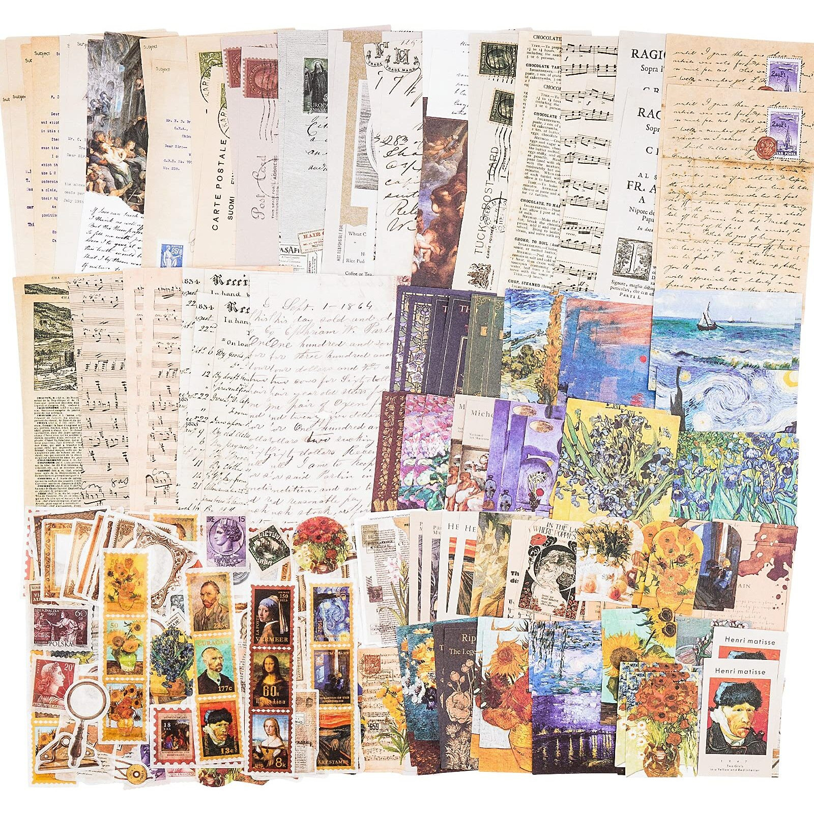 Hasthip 200Pcs Vintage Scrapbook Supplies Pack For Art Journaling Bullet Notebook Diy Album Sticker Vintage Journal Stickers Tape, Beige