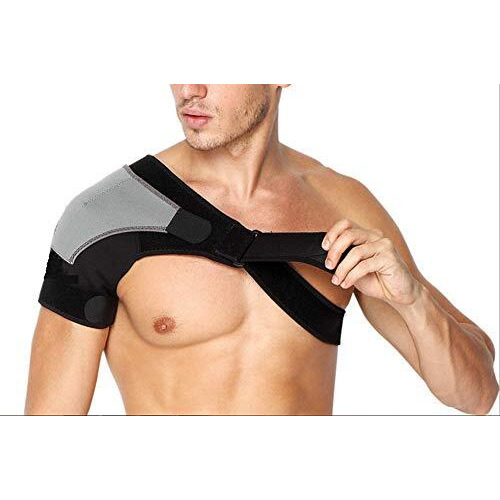 Tima Shoulder Support Double Lock Neoprene Adjustable Stretch Strap Brace Support Medical Posture Compression Shoulder Pad, Black & Grey, Universal, 1 Unit