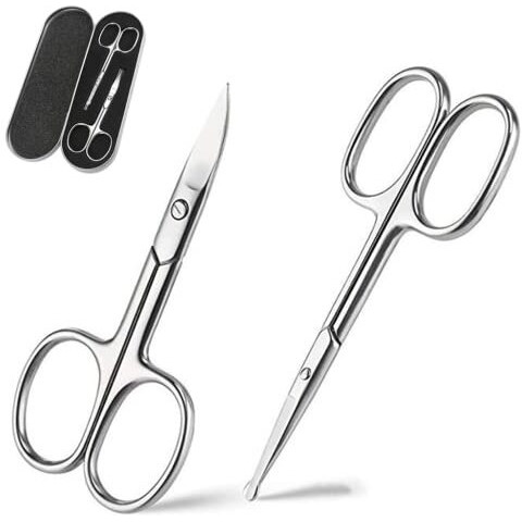 Maycreate 2Pcs Nose Scissors Beard Mustache Eyebrow Trimmer Stainless Steel Set With Storage Box (Silver)