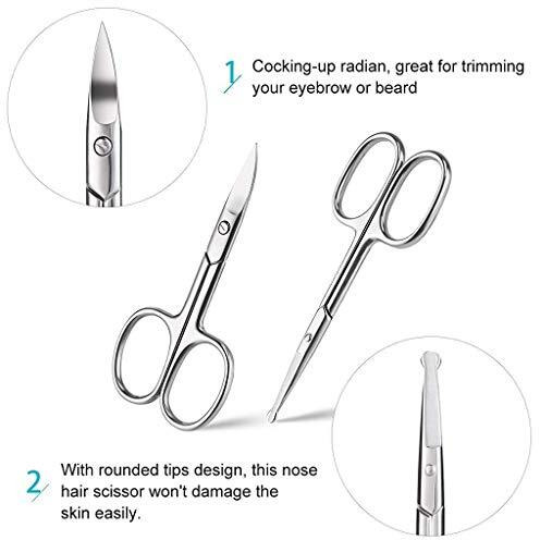 Maycreate 2Pcs Nose Scissors Beard Mustache Eyebrow Trimmer Stainless Steel Set With Storage Box (Silver)