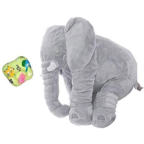Little Innocents Big Size Fibre Filled Stuffed Animal Elephant Baby Pillow With Ball For Baby Of Plush Hugging Pillow For Kids Boy Girl Birthday Gift (Grey P) - 1Year Above