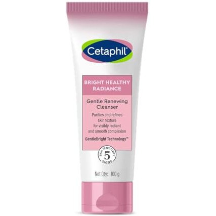 Cetaphil Bright Healthy Radiance Gentle Renewing Cleanser|100G|Gentlebright Technology With Vitamin E-Releasing Jojoba Beads|For All Skin Types|Fragrance Free,1 Count