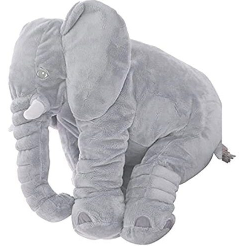 Babify Big Size Fibre Filled Stuffed Animal Elephant Baby Plush Material Hugging Pillow For Toddlers (60 Cm, Grey) - 1 Year Above