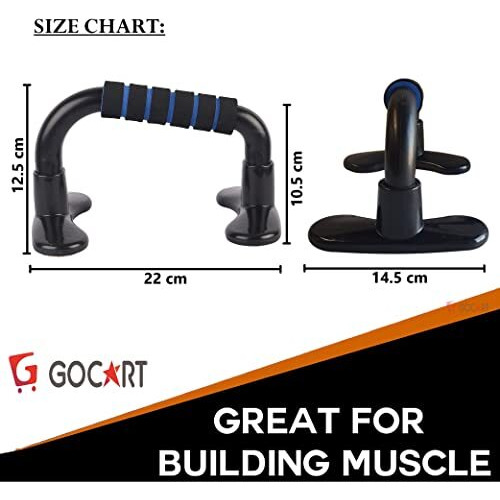 Gocart Abs Plastic Workout Push-Up Stand Handles Set With Non-Slip Bars, Comfort Foam Grips And Gloves For Men And Women (Black)