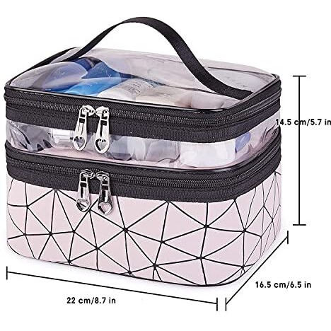 Flyngo Double Layer Cosmetic Bag Organizer Makeup Pouch For Women Travel Cosmetics Case Toiletry Bags For Girls (Pink Diamond)