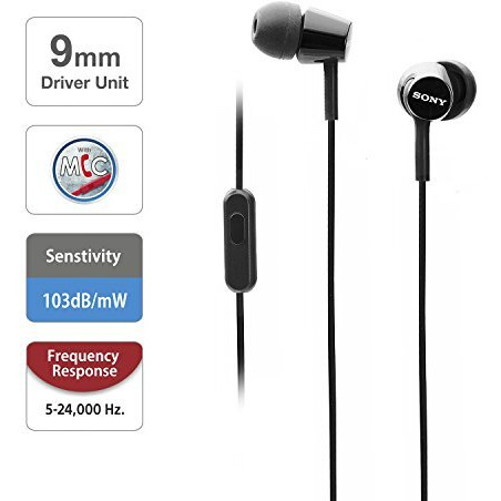 Sony Mdr-Ex155Ap Wired In-Ear Headphones With Tangle Free Cable, 3.5Mm Jack, Headset With Mic For Phone Calls And 1 Year Warranty - (Black)