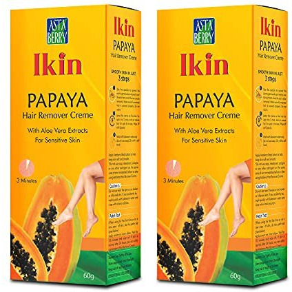 Ikin Papaya Hair Remover Cream For Sensitive Skin - Bikini Hair Removal Cream For Women & Girls (Pack Of 2 (60Gm X 2))