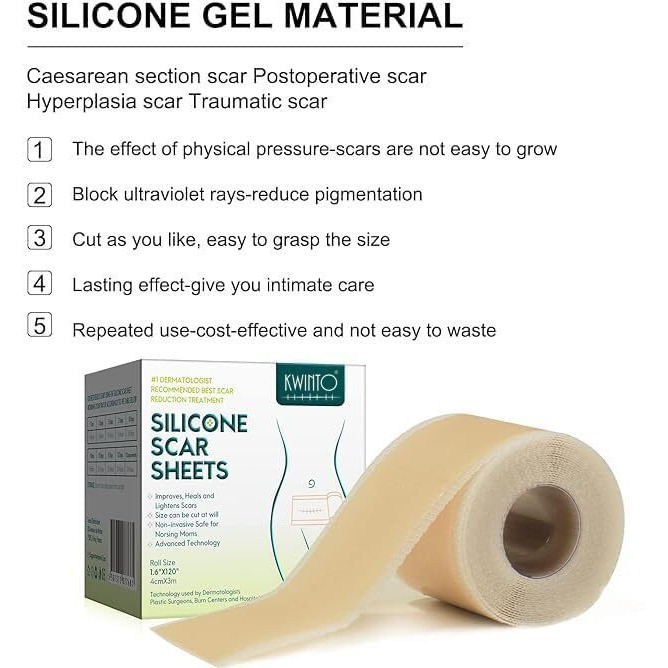 Nexllent Silicone Scar Sheets, Silicon Gel Sheets For Scars Transparent Medical Silicone Gel Tape For Scar Removal, Silicone Scar Tape Roll For Hypertrophic Scars And Keloids Caused By Surgery