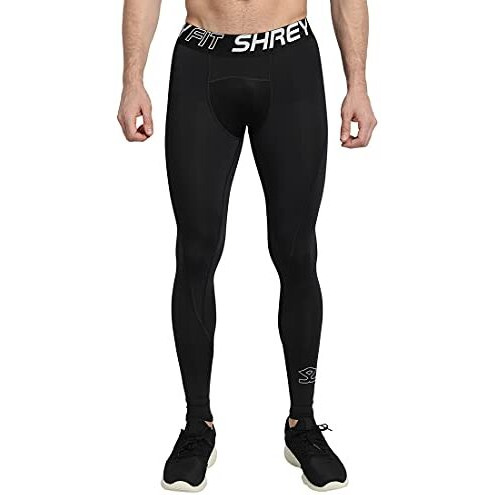 Shrey Intense Compression Long Tights Skins, Men's Legging, Base Layer For Gym, Running, Swimming, Cricket, Cycling, Football, Yoga, Basketball, Tennis, Badminton & More (M, Black)