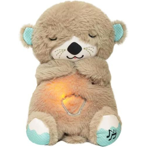 Yiqelu Breathing Teddy Otter Glowing Music For Baby Sensory Sleep Lights Rhythmic Soft Toy Simulation Plush For Babies Kids Soothing Sound (Random Color)