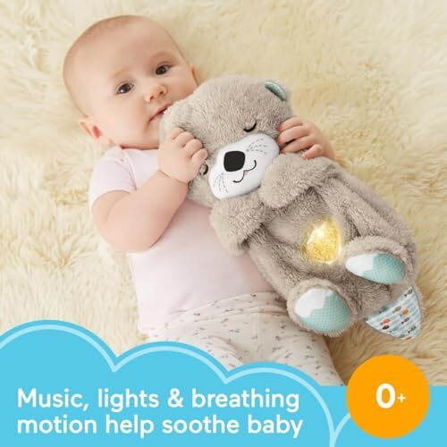 Yiqelu Breathing Teddy Otter Glowing Music For Baby Sensory Sleep Lights Rhythmic Soft Toy Simulation Plush For Babies Kids Soothing Sound (Random Color)