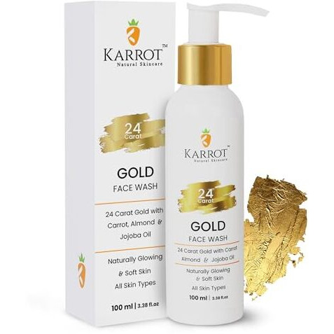 Karrot Natural Skincare Face Wash For Glowing Skin, Boosts Radiance, 24 Carat Gold With Hyaluronic Acid, Carrot, Almond, And Jojoba Oil, For Women And Men, Suitable For All Skin Types, 100 Ml