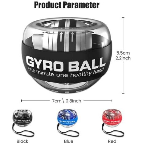 The Autostory Advanced Gyro Wrist Strengthener Ball - Enhancing Arms, Fingers, And Wrists With Auto-Start Technology For Powerful Muscles And Bones (Bag Included) (Platinum Core, Lights, Black)