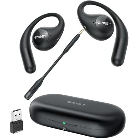 Emeet Airflow Open Ear Headphones, Bluetooth 5.3 Wireless Headsets With Detachable Microphone, 40 Hours Playtime, Ipx5, Wireless Earbuds, Multipoint Pairing, App Control, Ultra Comfort(Black)