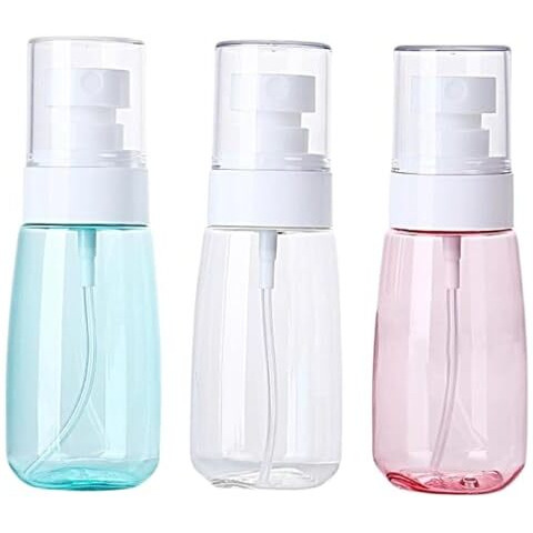 Buymz Spray Bottle Travel, 2Oz /60Ml Fine Mist Spray Bottles Mini Plastic Containers For Hairspray Cosmetic Perfume,Refillable Small Spray Bottle Travel Size Empty Bottles (Pack Of 3) Multi Colour