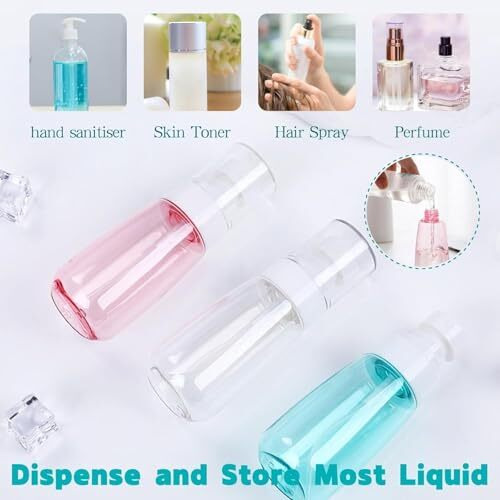 Buymz Spray Bottle Travel, 2Oz /60Ml Fine Mist Spray Bottles Mini Plastic Containers For Hairspray Cosmetic Perfume,Refillable Small Spray Bottle Travel Size Empty Bottles (Pack Of 3) Multi Colour