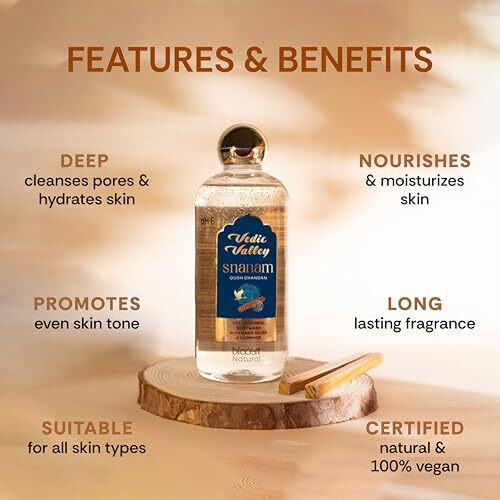 Vedic Valley 100% Natural & Vegan Oud Chandan Body Wash, Sls & Paraben Free Shower Gel For Glowing Skin, Treats Body Acne, Dull & Dry Skin, Fades Tan, Long Lasting Fragrance For Men & Women - 330 Ml