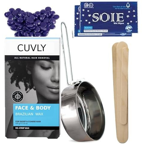 Cuvly Brazilian Beans Wax For Women, Face Wax | 100G Stripless Wax For Upper Lip, Chin, Underarms, Bikini, Legs, And Brazilian | For Sensitive Skin | No-Strip Wax, Katori Waxing Kit, Full Body Hair Removal Kit