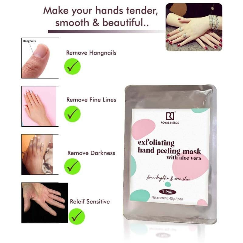 Royal Needs  Your Highness Hand Peel Mask For Dead Skin Removal With Aloe Vera - 1 Pair | Exfoliating Hand Mask | Manicure Hydrating Mask | Baby Soft,Hands Moisturising Manicure At Home
