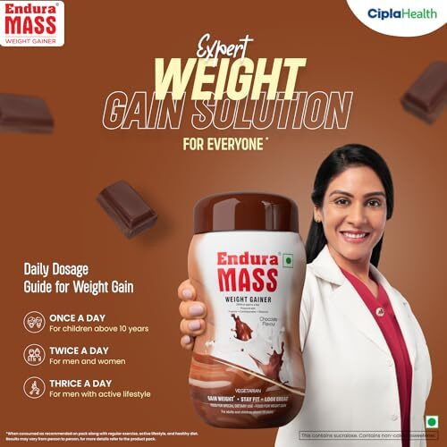 Endura Mass Weight Gainer Powder| Mass Gainer | Gain Weight, Post Workout, 74 G Carbohydrate, 15 G Protein, Healthy Fats (Chocolate, 1 Kg)