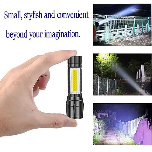 Dotcom Led Emergency Handheld Flashlight Usb Rechargeable Flashlight 3 Modes Adjustable Focus,Portable Waterproof Led Flashlight With Cob Side LightsBest Tactical Torch For Hurricane (1Pack)
