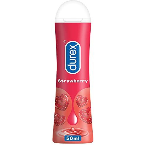 Durex Lube Strawberry Flavoured Lubricant Gel For Men & Women - 50Ml | Water Based Lube | Compatible With Condoms & Toys