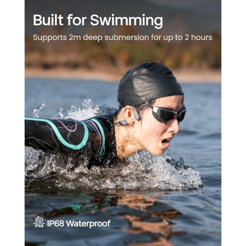 Shokz Openswim Pro Bone Conduction Sports Headphones,Ip68 Waterproof Open Ear Wireless Earphones With Bluetooth 5.4, 32Gb Of Mp3 Storage, Noise Canceling Mics, 9H Playtime For Running, Swimming-Grey