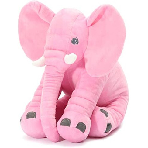 Babify Big Size Fibre Filled Stuffed Animal Elephant Baby Plush Soft Pillow Toy For Toddlers (45Cm, Pink) - 1 Year Above