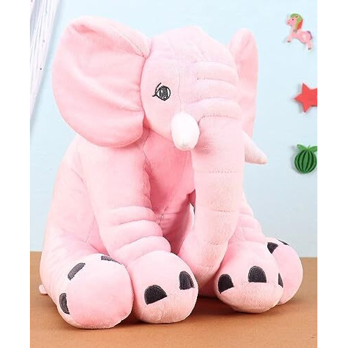 Babify Big Size Fibre Filled Stuffed Animal Elephant Baby Plush Soft Pillow Toy For Toddlers (45Cm, Pink) - 1 Year Above