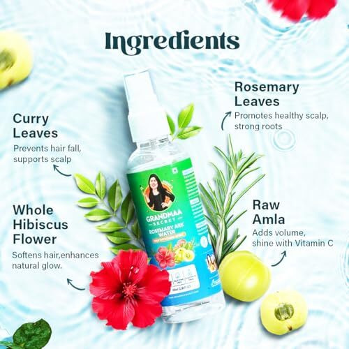NidhiS Grandmaa Secret Rosemary Water Ark | Hair Thickening Mist, Natural Rosemary Water Spray For Thick Hair, Rosemary Hair Mist | Pure Distillate, Suitable For All Hair Types | 100Ml