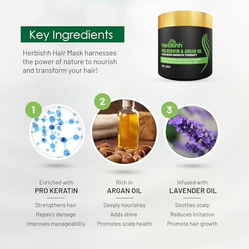 Herbishh Argan Hair Mask-Deep Conditioning & Hydration For Healthier Looking Hair- For Very Dry, Weak, Stressed Out Hair, No Sulphates, No Parabens (200 Gm), 1 Count