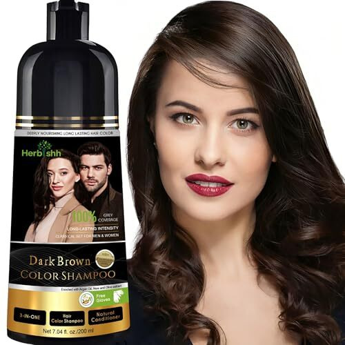Herbishh Dark Brown Hair Color Shampoo, 3 In 1, 100% Grey Coverage, Hair Color For Men & Women, Long-Lasting Color In 15-20 Mins, Ammonia-Free, 200 Ml