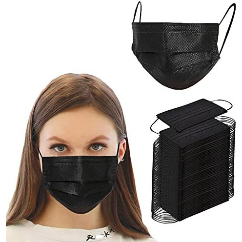 Nnpcbt Nonwoven Fabric, Women 100Pcs 3 Ply Black Disposable Face Mask Filter Protection Face Masks