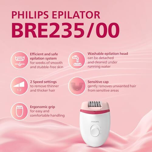 Philips Bre235/00 Corded Compact Epilator (White And Pink) For Gentle Hair Removal At Home