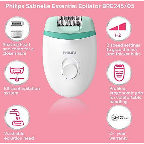 Philips Bre245/00 Corded Compact Epilator (2 In 1 - Shaver And Epilator) For Gentle Hair Removal At Home